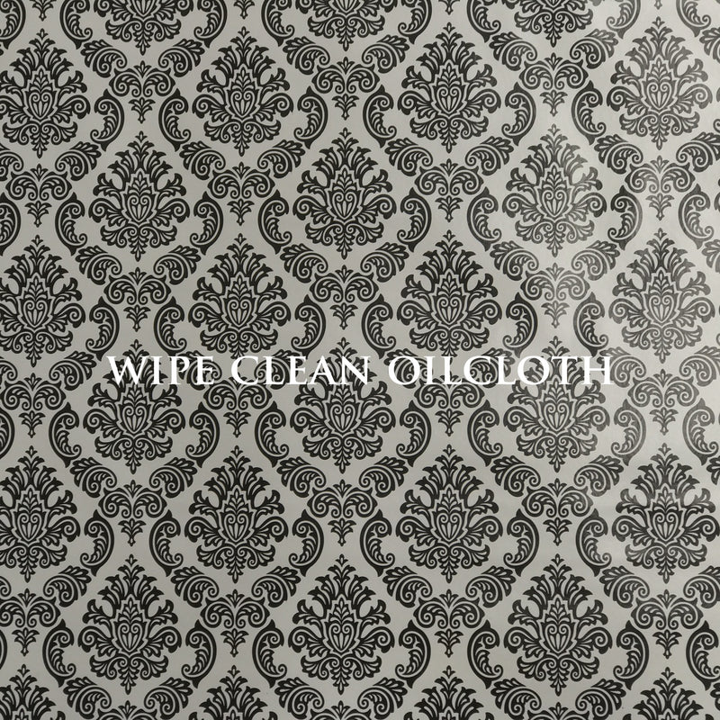 By the Metre Black Damask PVC, Cream