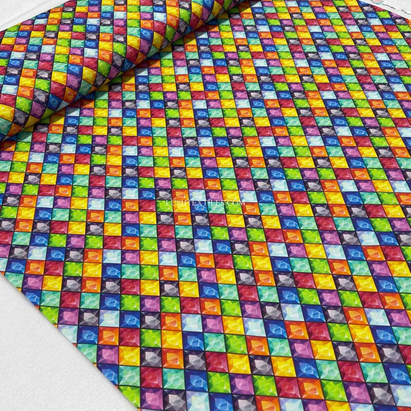 100% Cotton JEWELS / DIAMONDS Fabric Dress Quilting Patchwork Rainbow GEMS 54”