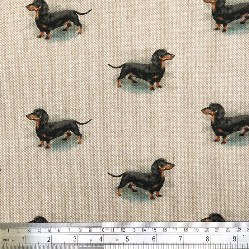 Digital Cotton Animal Linen Fabric, Dachshund Dogs