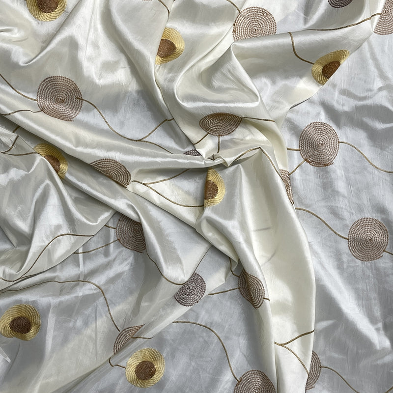 Embroidery Circle Taffeta Fabric, Cream