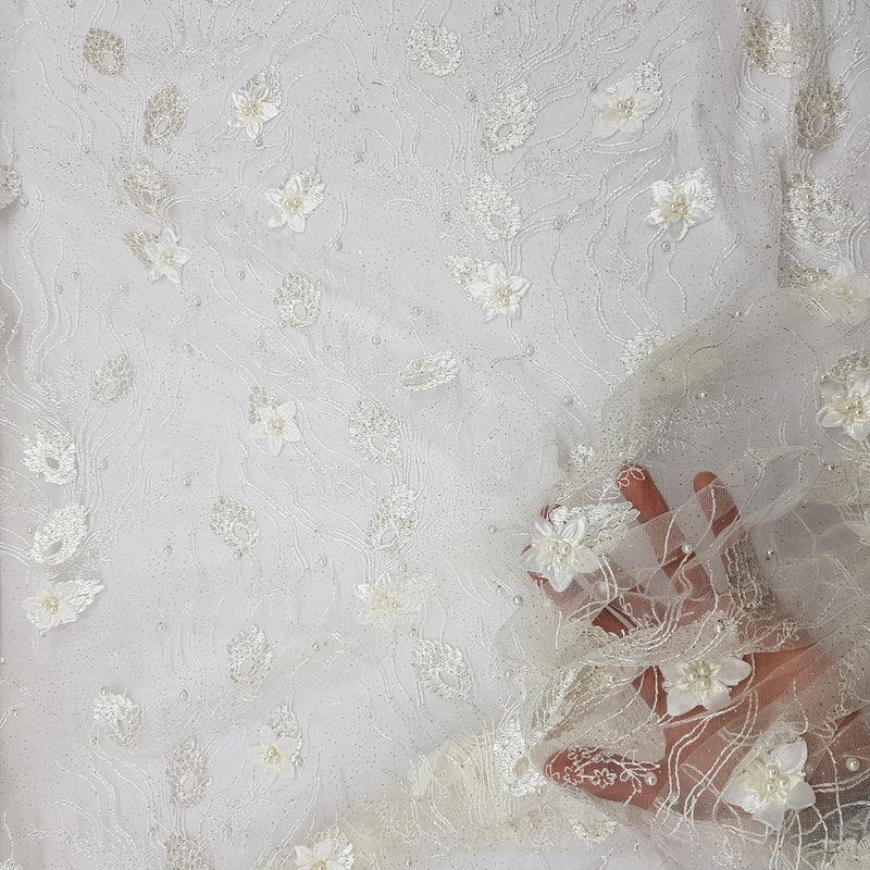 Broderie 3D Rose &amp; Perle Dentelle Net Robe Tissu