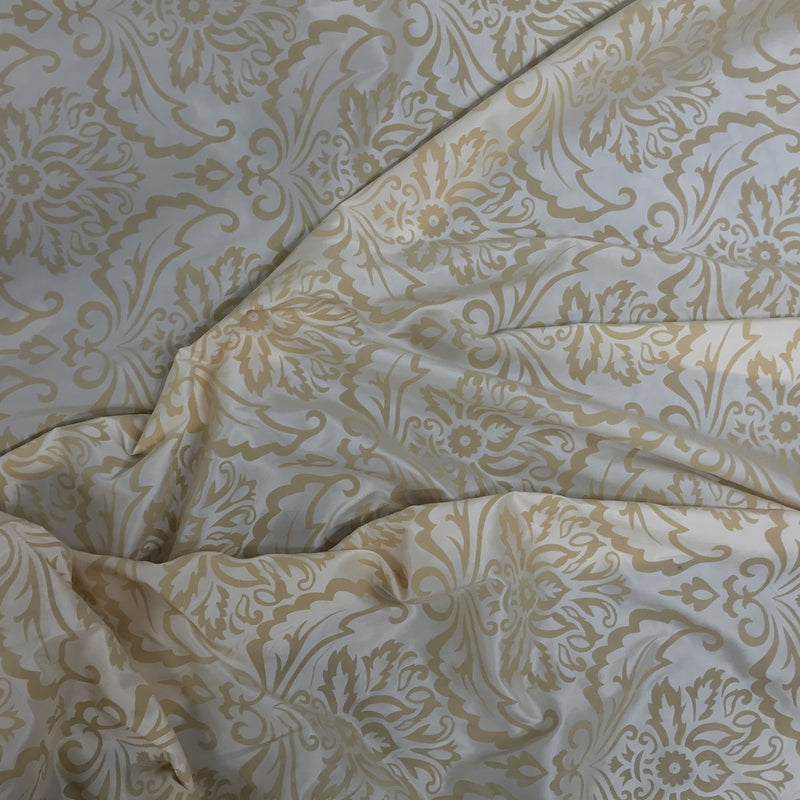 Cream Damask Velvet Flock Taffeta Fabric