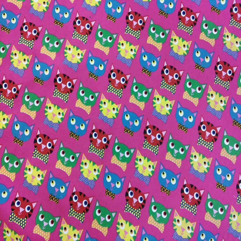 Cats Faces Print Print Furnishing Fabric, Cerise