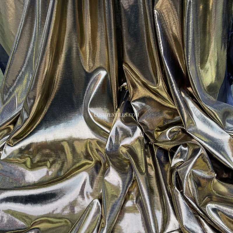 Computer Foil Shiny Dress Fabric, Gold/Black