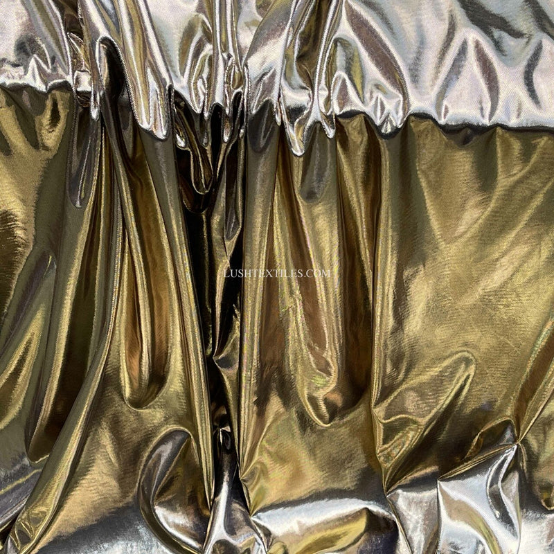 Computer Foil Shiny Dress Fabric, Gold/Black