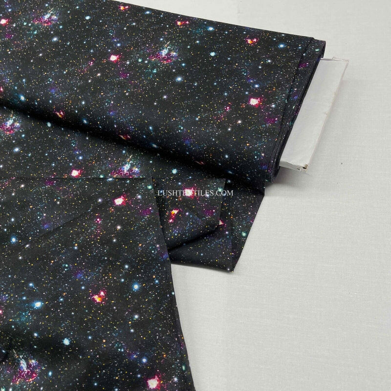 100% Cotton Fabric Galaxy Space Planets Universe Star Wars Childrens Kids, Black