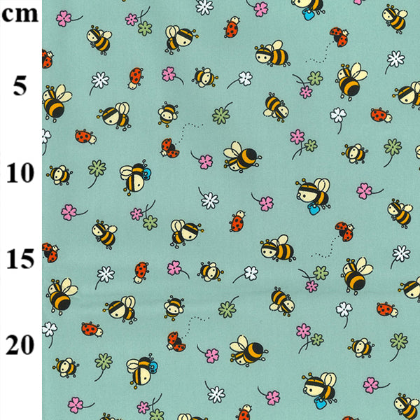 Bumblebee & Flowers Rose & Hubble Cotton Poplin Fabric