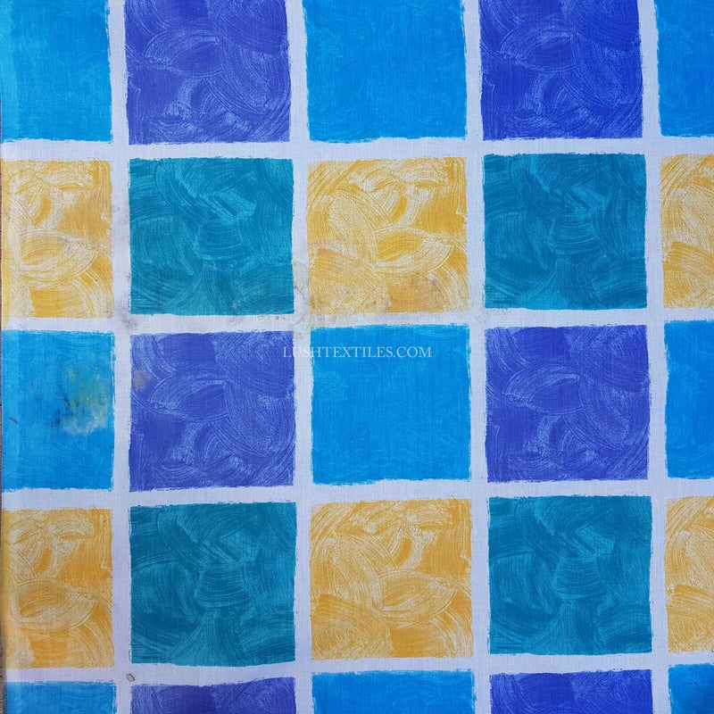 Blue & Yellow Squares Poly Cotton Sheeting Fabric NHS SCRUBS Crafts 200cm WIDE