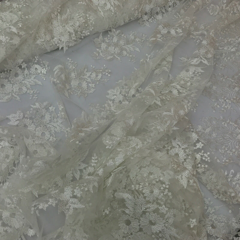 Cream Heavy Bridal Floral Metallic Guipure Corded Lace Trim Wedding Fabric 60"