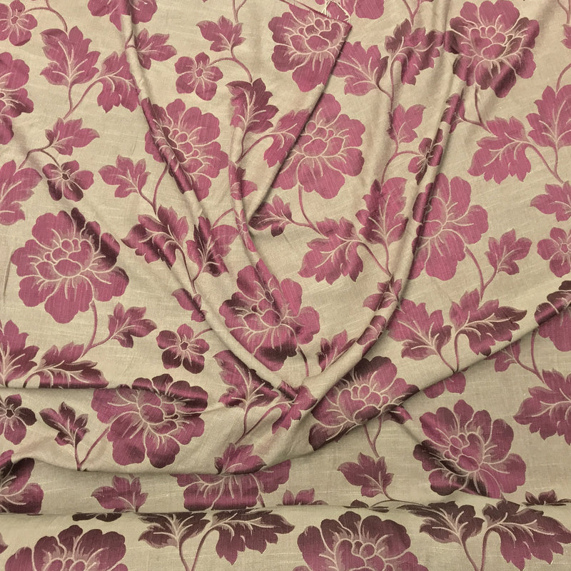 Cerise Pink Flower Upholstery Curtain Brocade Fabric, Brown