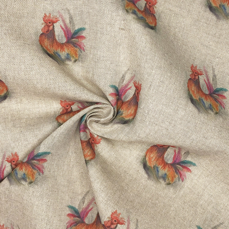 Digital Cotton Animal Linen Fabric, Roosters