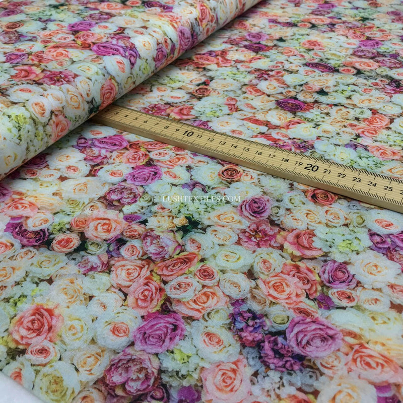 Floral Roses Print Digital Cotton Craft Fabric