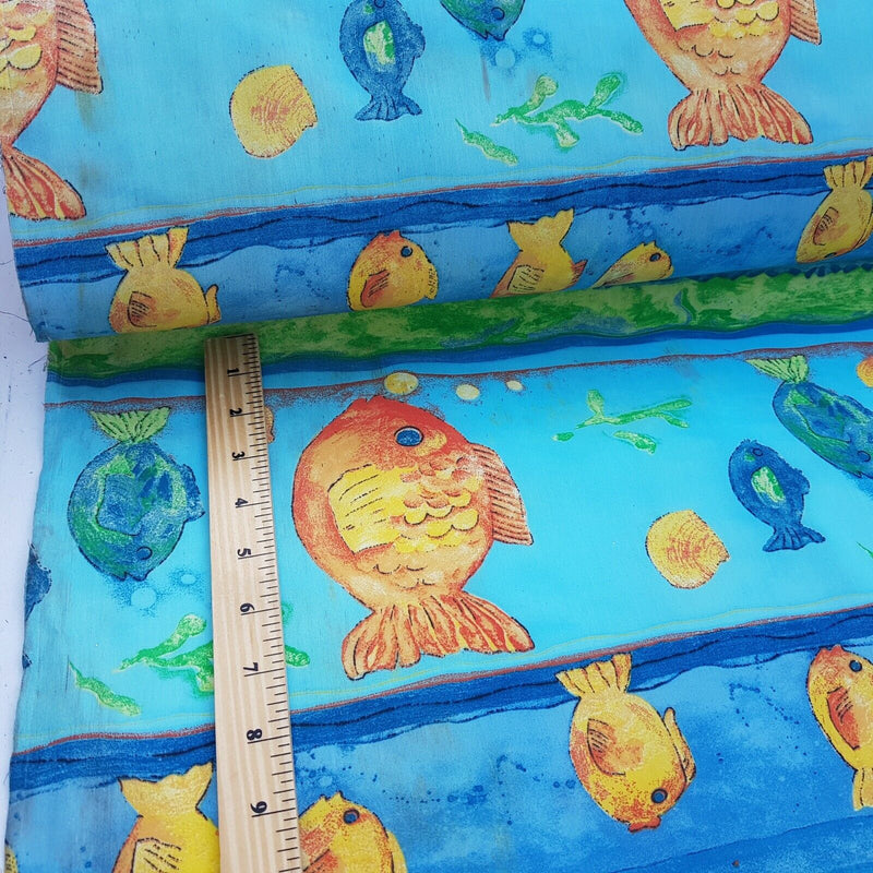 BLUE AQUARIUM FISH SEA LIFE WATER RESISTANT RIPSTOP FABRIC MATERIAL BY THE METRE