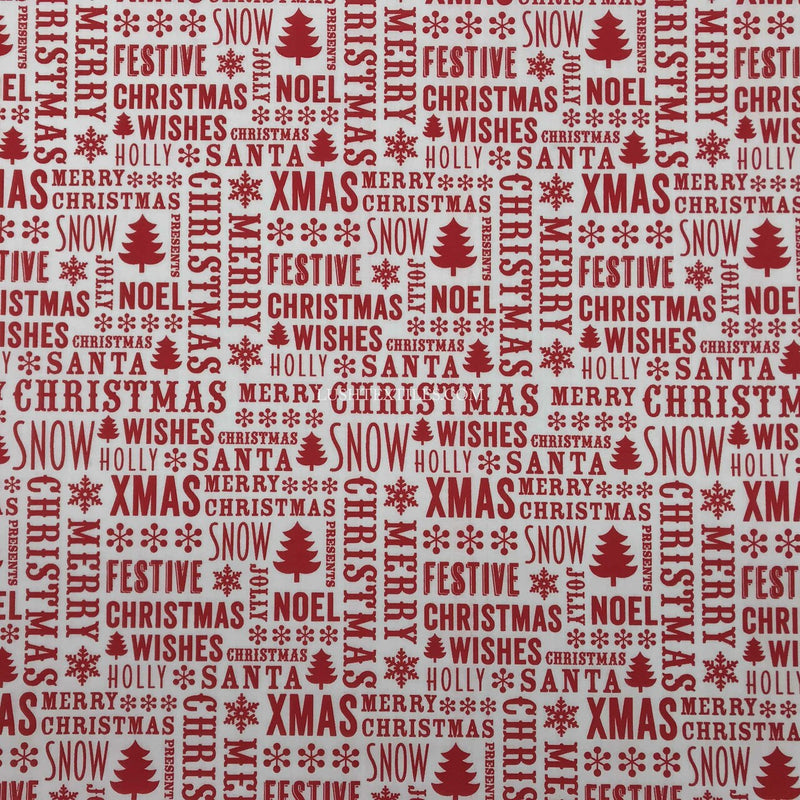 Festive Christmas Wishes Polycotton Fabric, White