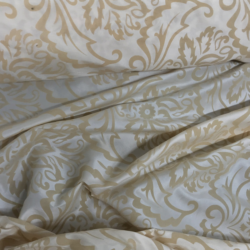 Cream Damask Velvet Flock Taffeta Fabric