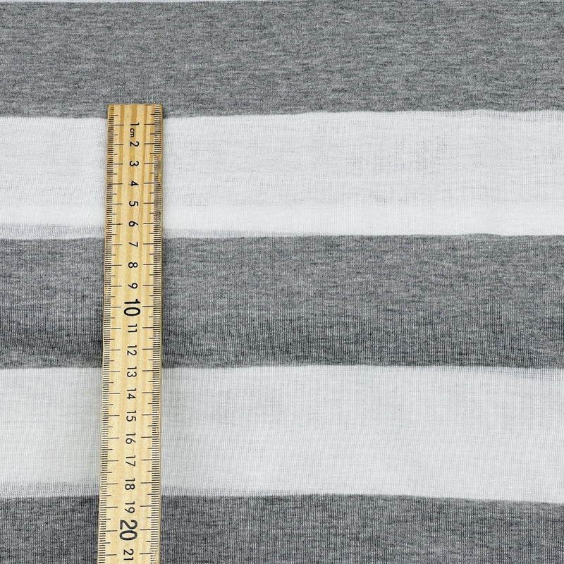 Tissu pour robe en jersey Spandex à rayures de 6 cm d'épaisseur, gris/blanc