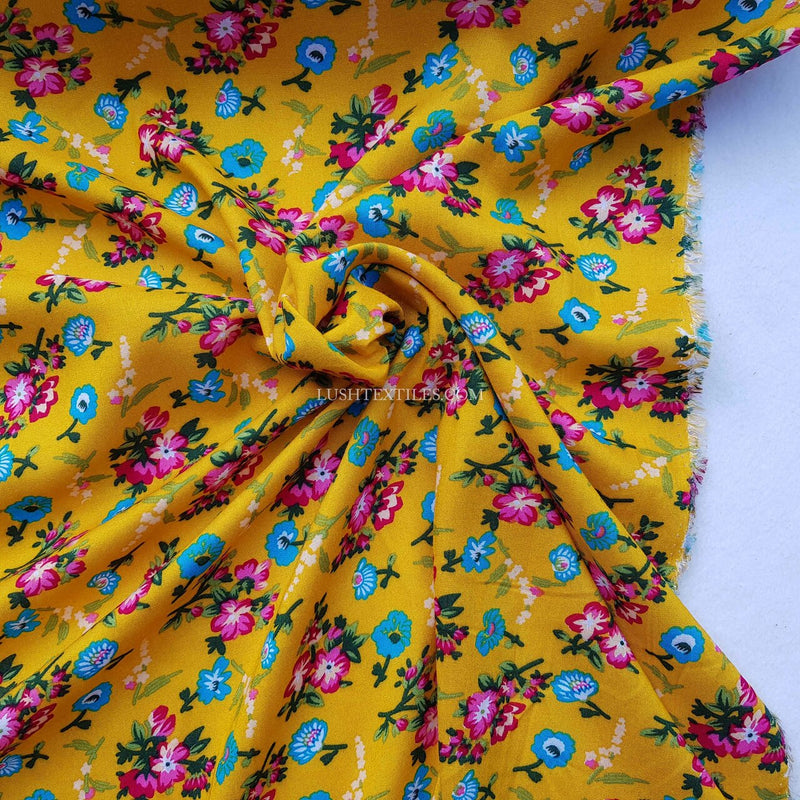 D'Lush Floral Viscose Fabric, Mustard