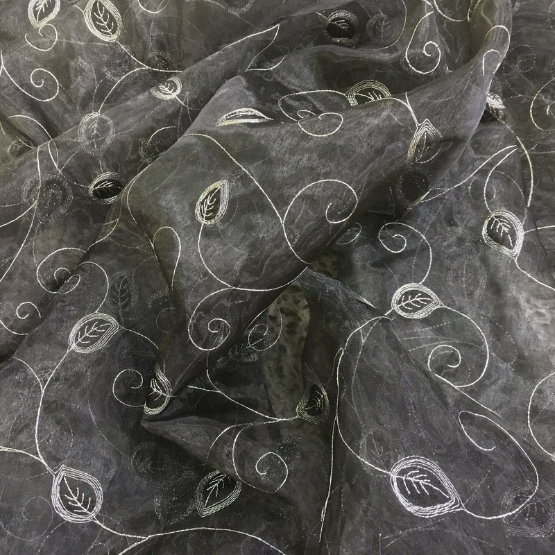 Tissu organza voile du Pacifique brodé, noir