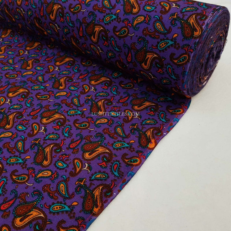 100% Viscose Paisley Fabric, Purple