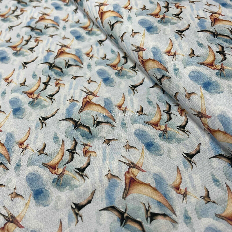 100% Cotton Digital Fabric Jurassic Pterodactyl Dinosaurs Crafty DINO 140cm Wide