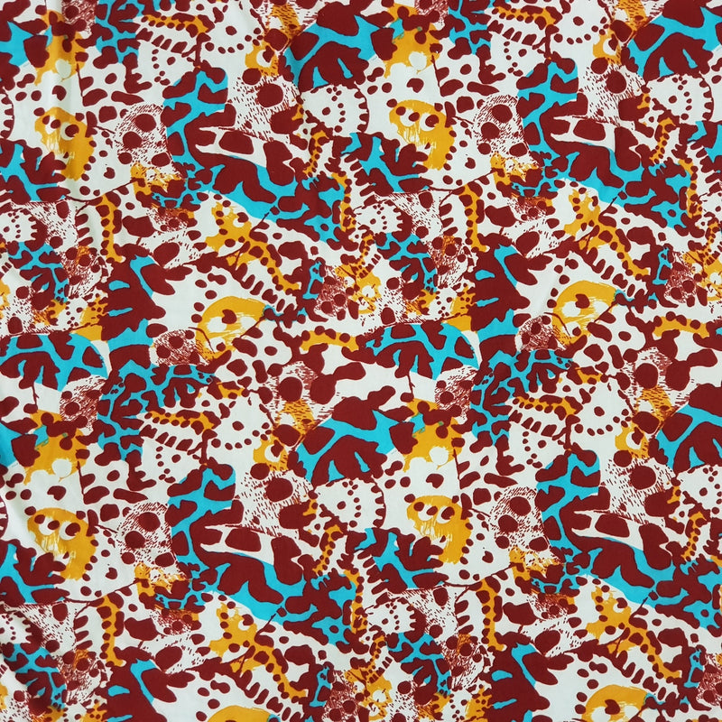 Animal Camo Abstract Print Lycra Dress Fabric, Rust