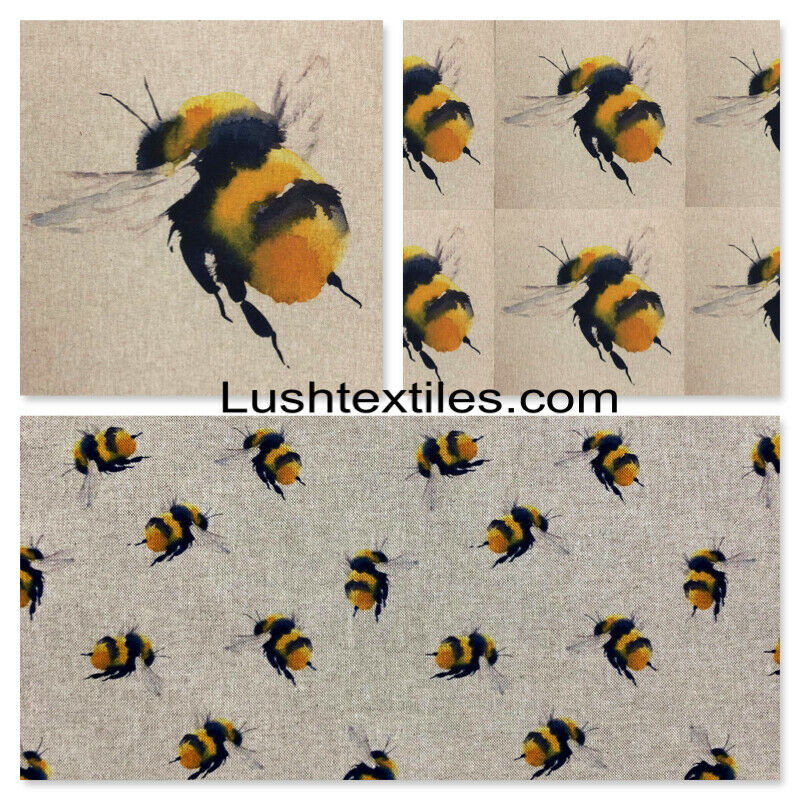 Panneau en tissu GIANT BUMBLE BEES idéal pour la fabrication de coussins et de sacs en coton et lin