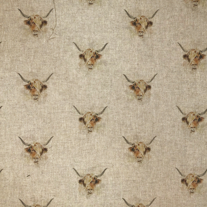 Digital Cotton Animal Linen Fabric, Highland Cow