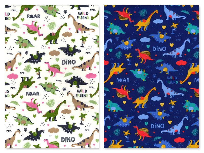 Colourful Dinosaurs Print Rose & Hubble Cotton Fabric