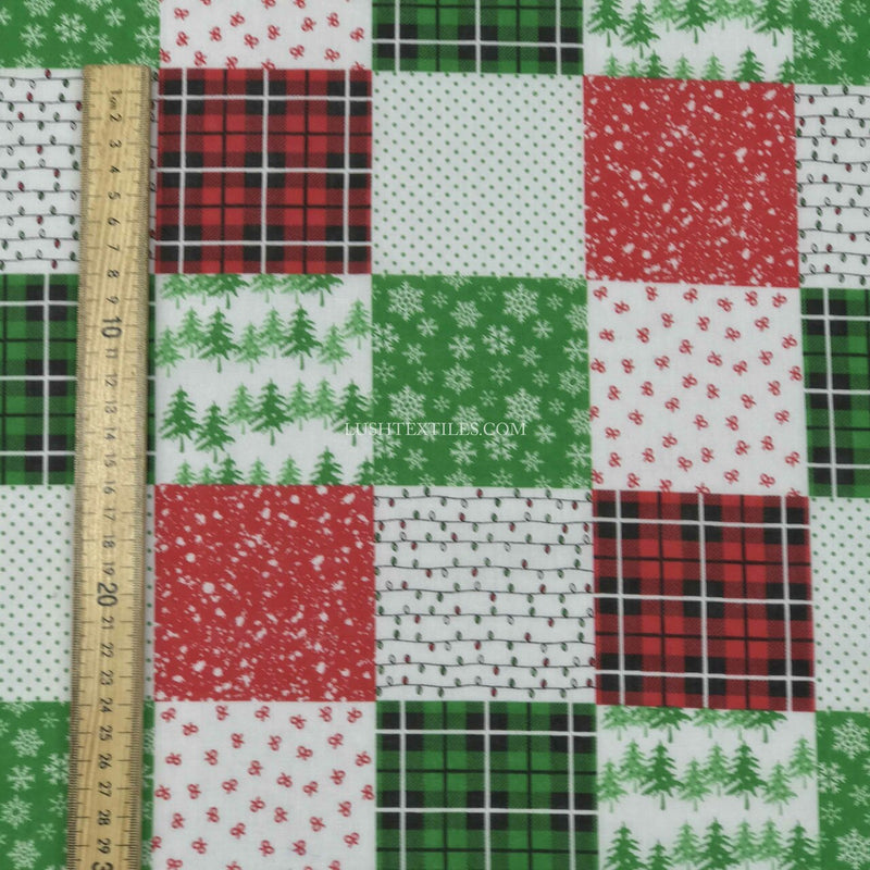 Tissu de polycoton patchwork de Noël, rouge