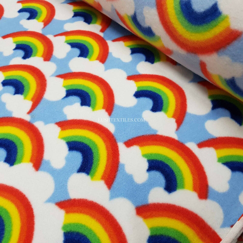 Fleece Fabric Blue Rainbow In Clouds Polar Anti Pil Dog Beds Blankets Soft 60"