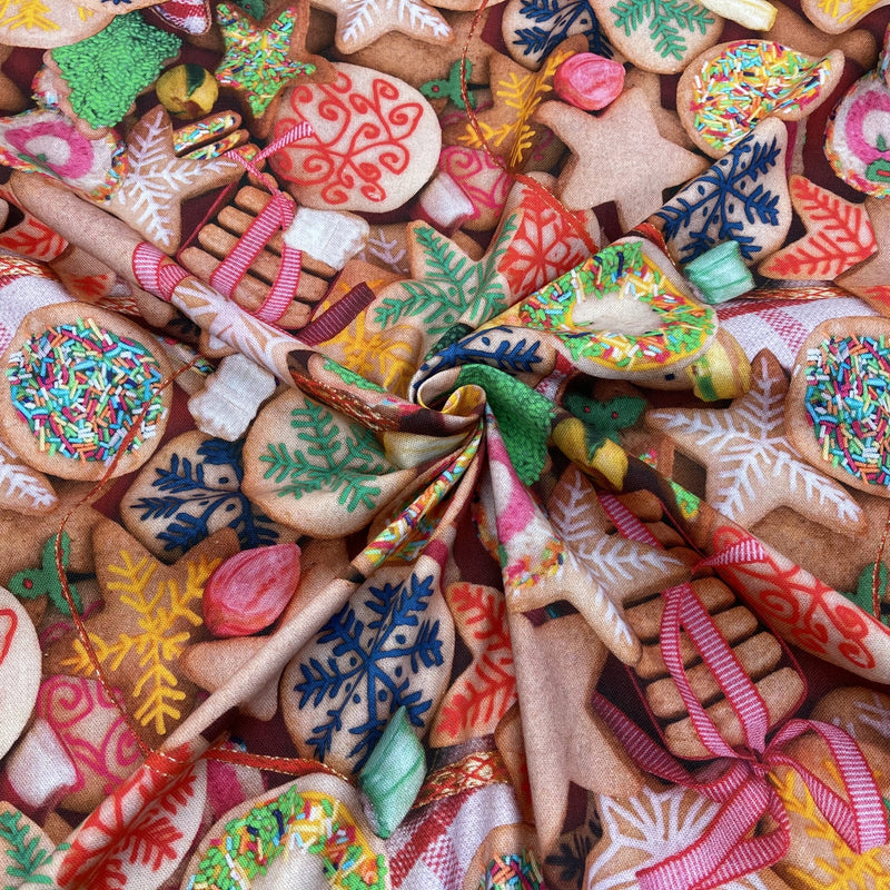 Tissu en coton numérique à imprimé biscuits de Noël