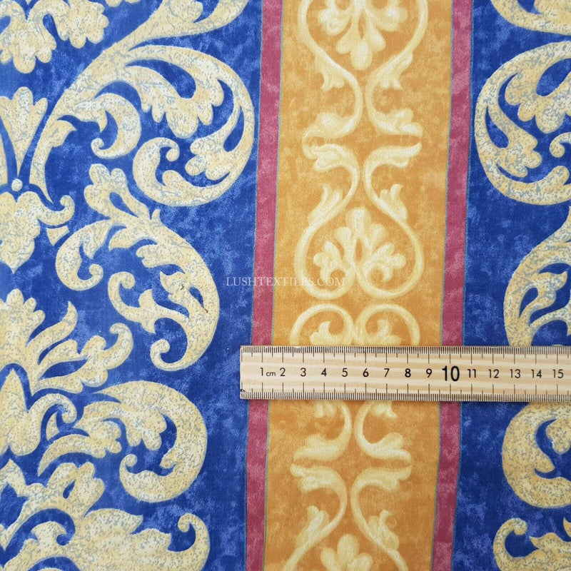 Damask Vintage Cotton Print Craft Fabric, Blue/Gold