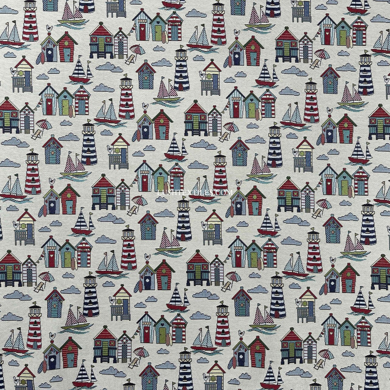 Beach Huts Print Tapestry Upholstery Fabric