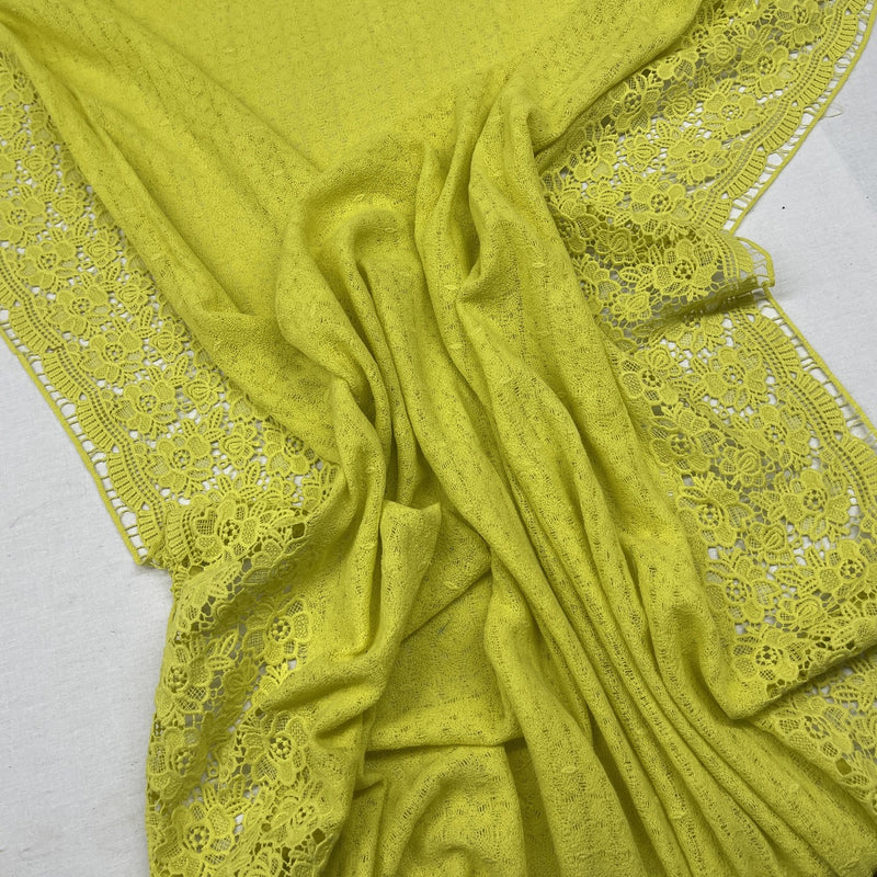 Daisy Floral Embroidery French Venice Lace Fabric, Lime Green