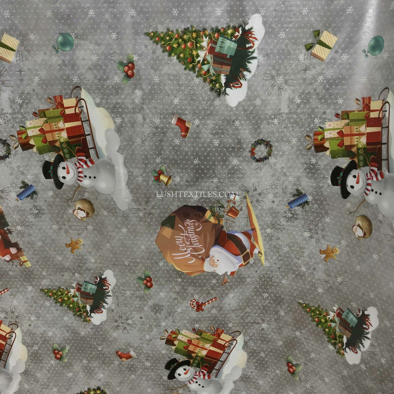 Christmas Print Santa Xmas Tablecloth PVC Fabric, Silver