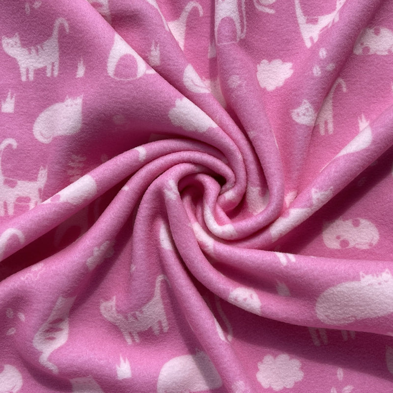 Cats Kittens Printed Polar Fleece Fabric, Pink