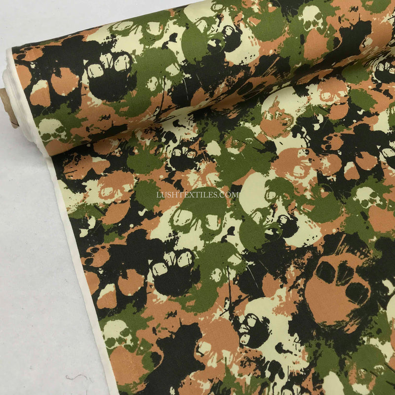 Camouflage Skulls Rose & Hubble Cotton Poplin Fabric