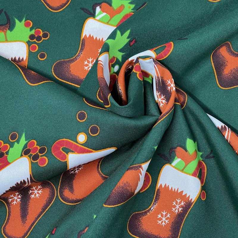 Christmas Stockings Polyester Bi-Stretch Fabric, Green