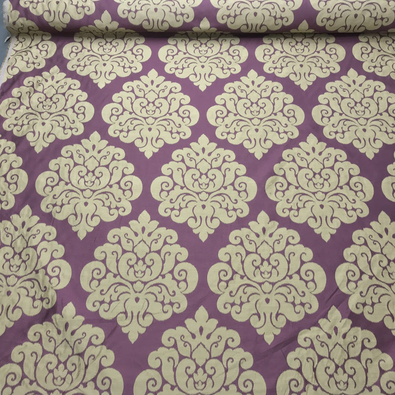 Beige Damask Upholstery Curtain Brocade Fabric, Purple