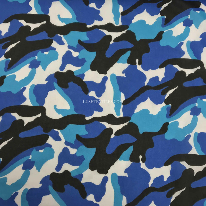 Camouflage Army Polycotton Dress Fabric, Blue