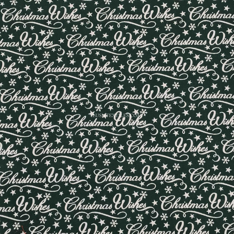 Christmas Wishes Xmas Polycotton Fabric, Green