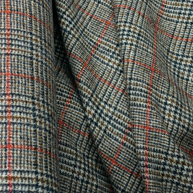 Dogtooth Wool Orange Check PLAID Tartan Coat Parka Skirt Fabric Prince Of Wales