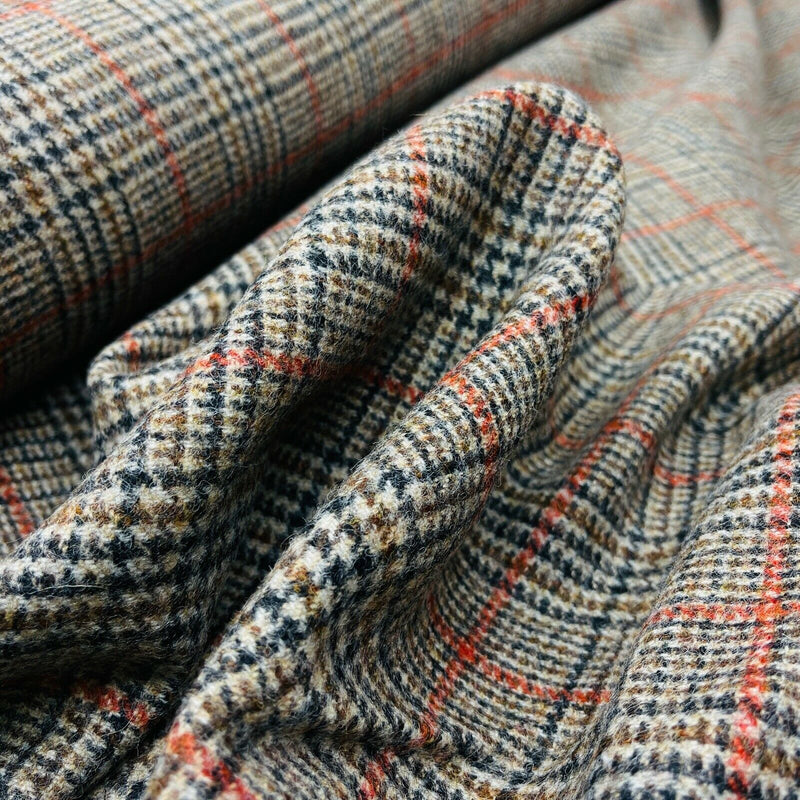 Dogtooth Wool Orange Check PLAID Tartan Coat Parka Skirt Fabric Prince Of Wales