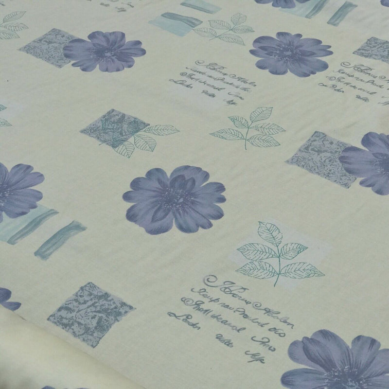 Cream & Lilac Flowers Vintage Cotton Curtain Fabric