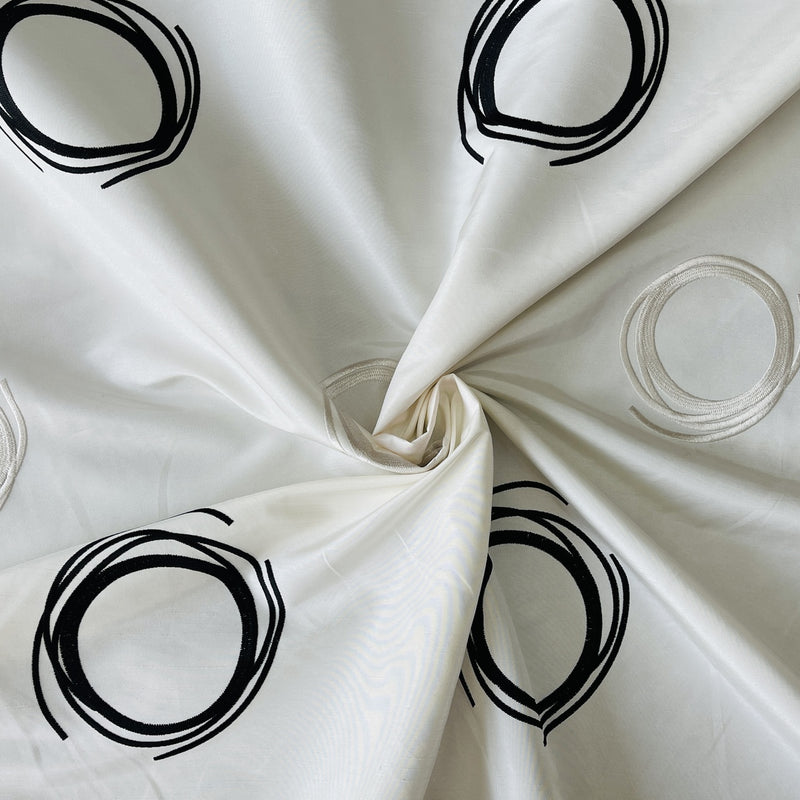 Embroidery Circles Silk Taffeta Fabric, Cream