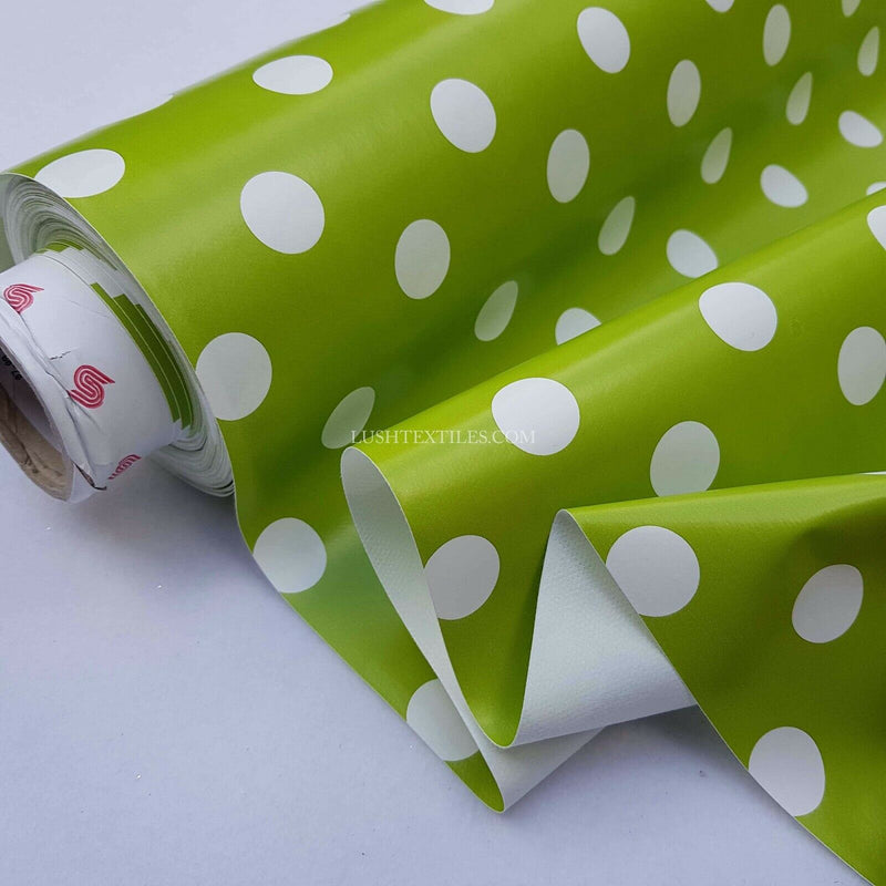 APPLE GREEN Spotty Oilcloth PVC Plastic Fabric Kitchen Tablecloth Protector 54”