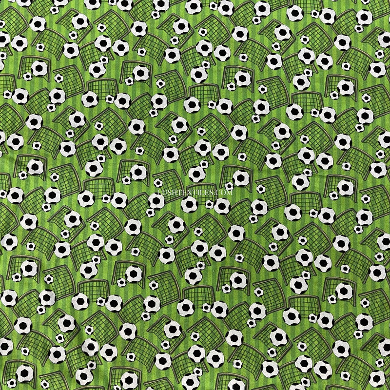 Tissu artisanal en coton numérique à rayures bonbon de football, vert