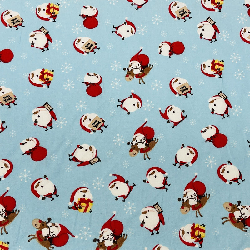 Christmas Santa & Rudolf Xmas Print Cotton Fabric, Blue