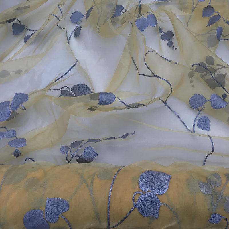 Floral Blossom voile organza Fabric, Yellow