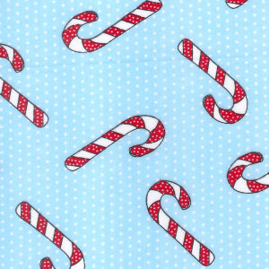 Xmas Candy Cane Polycotton Fabric, Blue